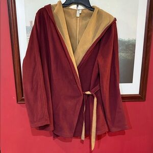 Sahalie Burgundy and Tan Reversible Hooded Jacket